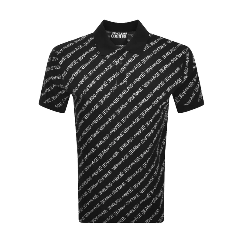 VERSACE JEANS BLACK POLO SHIRT WITH LOGO