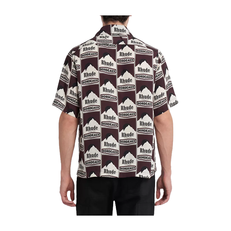 MOONLIGHT BORDEAUX ABSTRACT SILK SHORT-SLEEVE SHIRT MAROON/WHITE