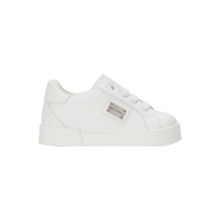 DOLCE & GABBANA KIDS CALFSKIN PORTOFINO SNEAKERS WHITE/PINK