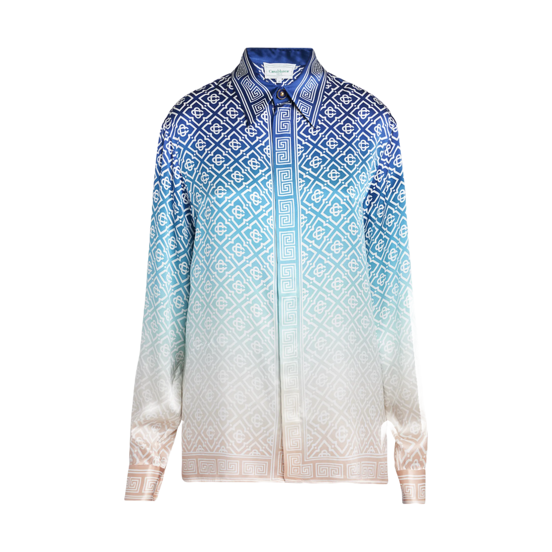 OMBRE MONOGRAM SILK BUTTON-DOWN SHIRT