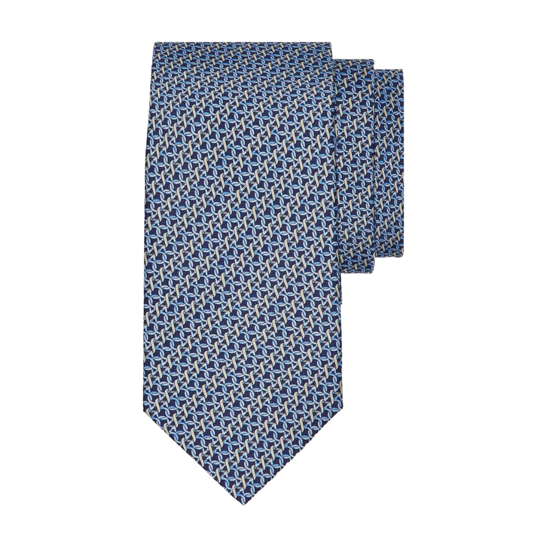 GANCINI PRINT SILK TIE BLUE