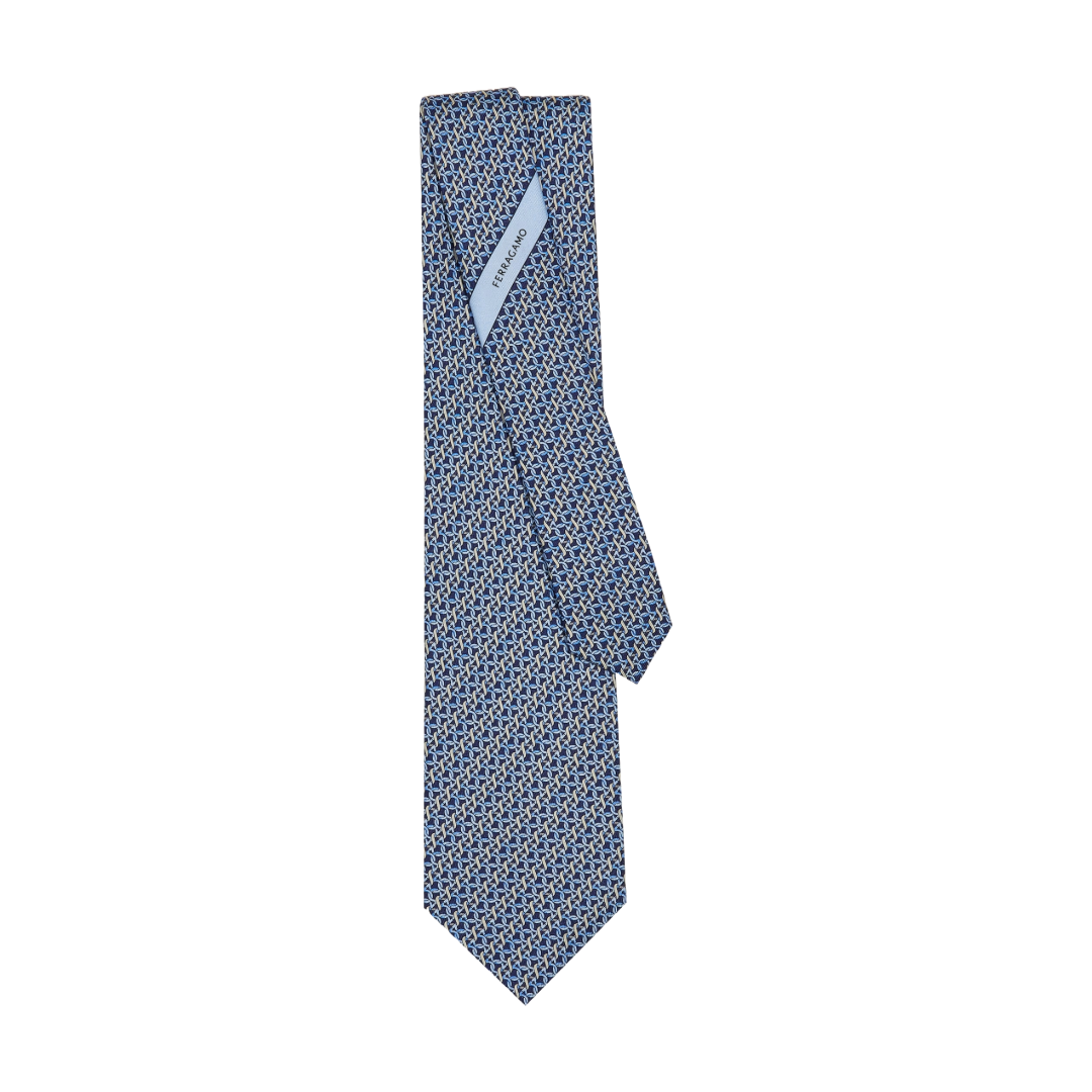 GANCINI PRINT SILK TIE BLUE