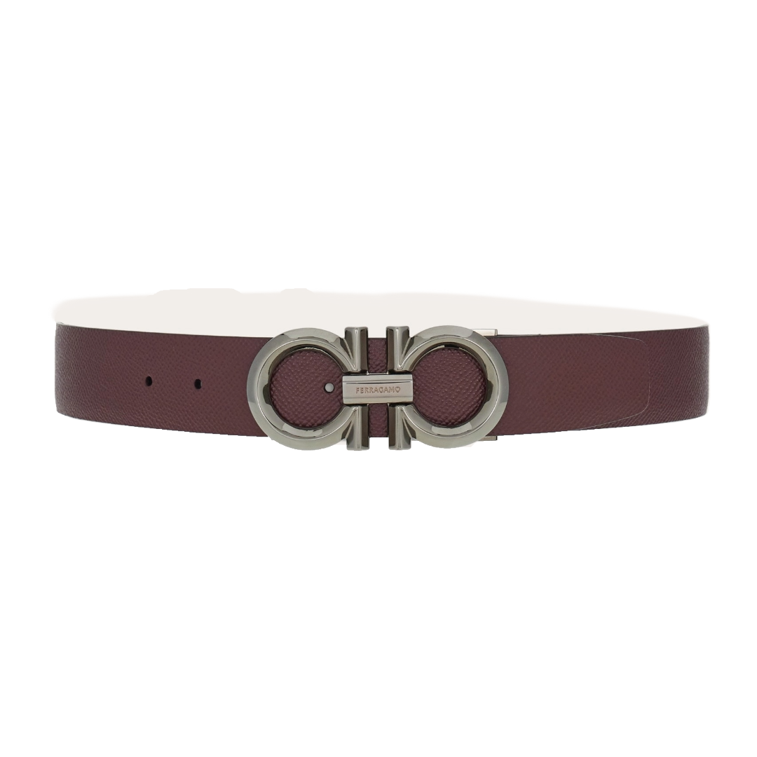 REVERSIBLE AND ADJUSTABLE GANCINI BELT DARK BAROLO/BLACK