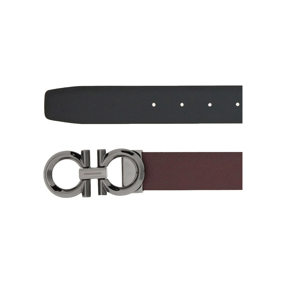 REVERSIBLE AND ADJUSTABLE GANCINI BELT DARK BAROLO/BLACK