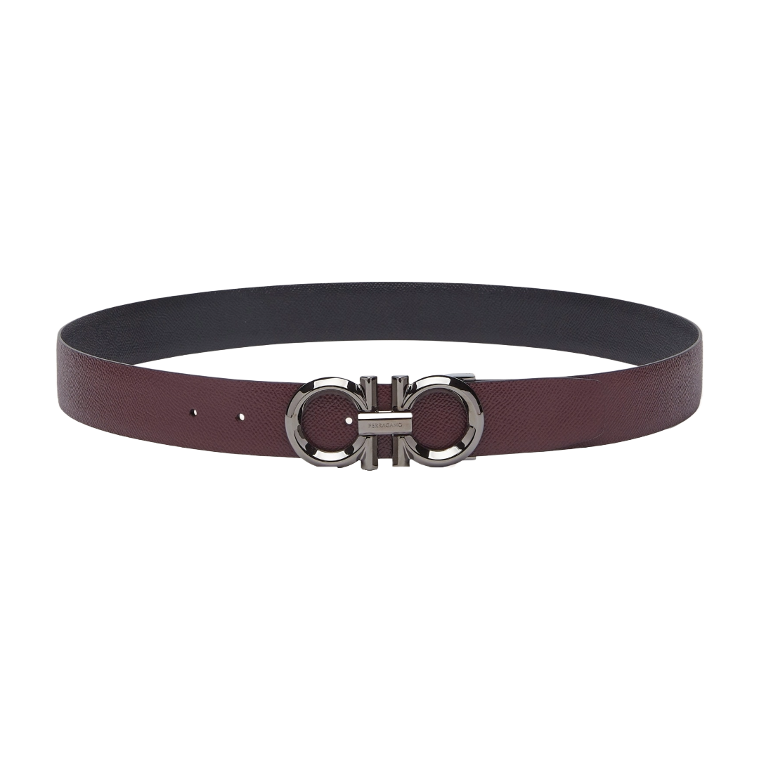 REVERSIBLE AND ADJUSTABLE GANCINI BELT DARK BAROLO/BLACK