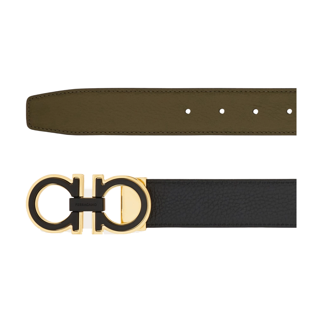 REVERSIBLE AND ADJUSTABLE GANCINI BELT BLACK/OLIVE GREEN