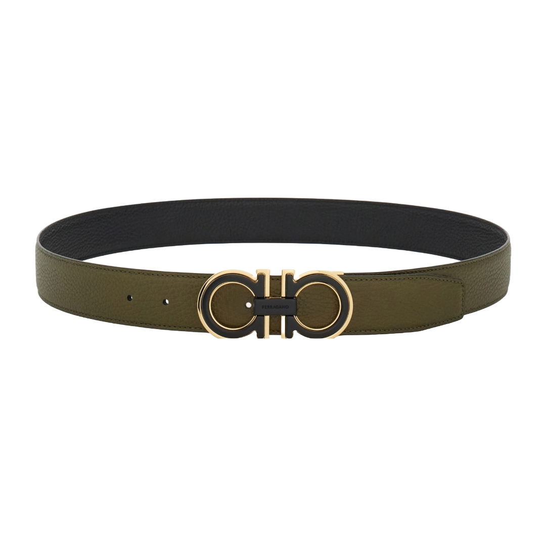 REVERSIBLE AND ADJUSTABLE GANCINI BELT BLACK/OLIVE GREEN