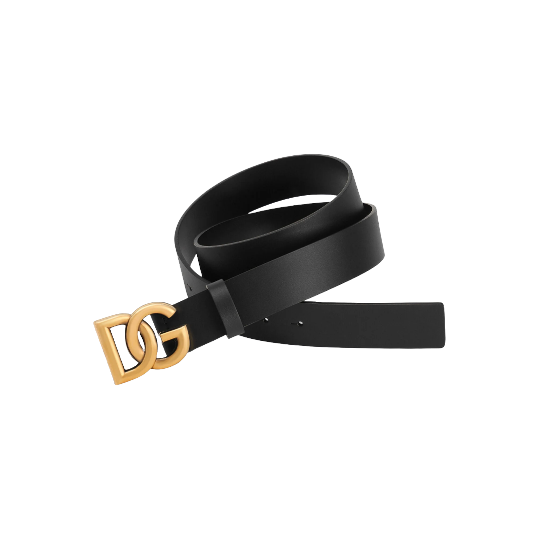 LUX LEATHER BELT WITH CROSSOVER DG LOGO BUCKLE BLACK/GOLD