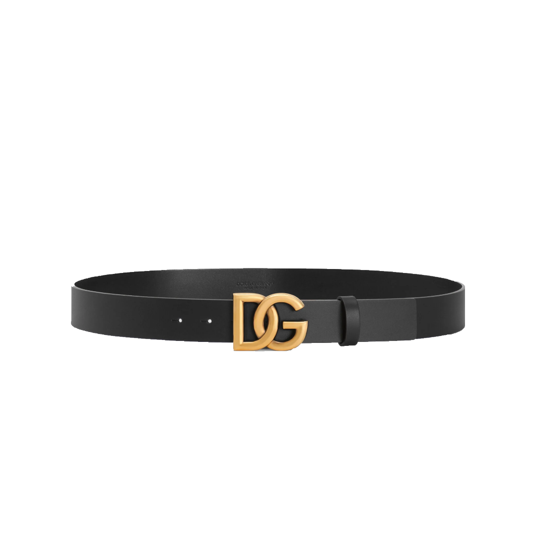 LUX LEATHER BELT WITH CROSSOVER DG LOGO BUCKLE BLACK/GOLD