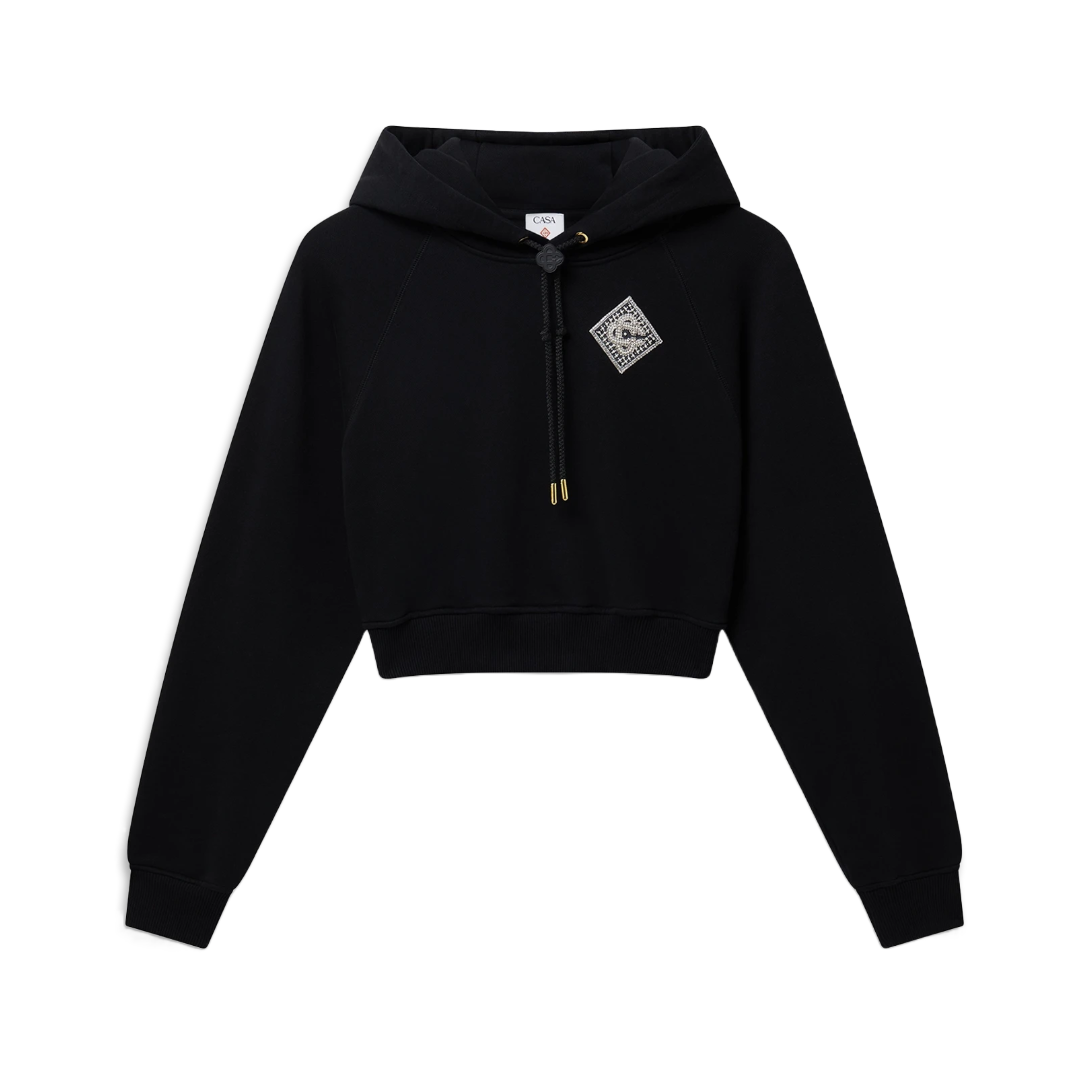 PEARL DIAMOND CROPPED HOODED SWEATSHIRT BLACK