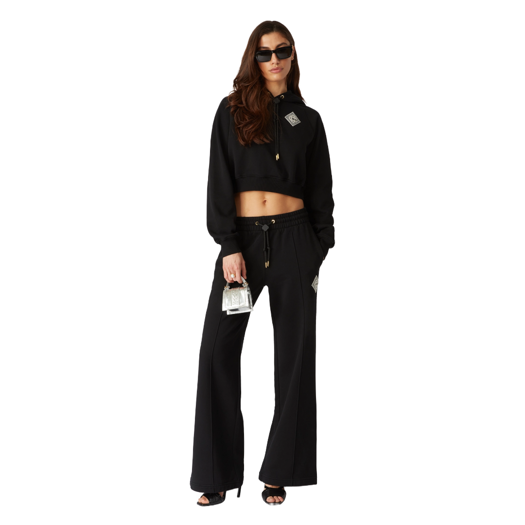 PEARL DIAMOND CROPPED HOODED SWEATSHIRT BLACK