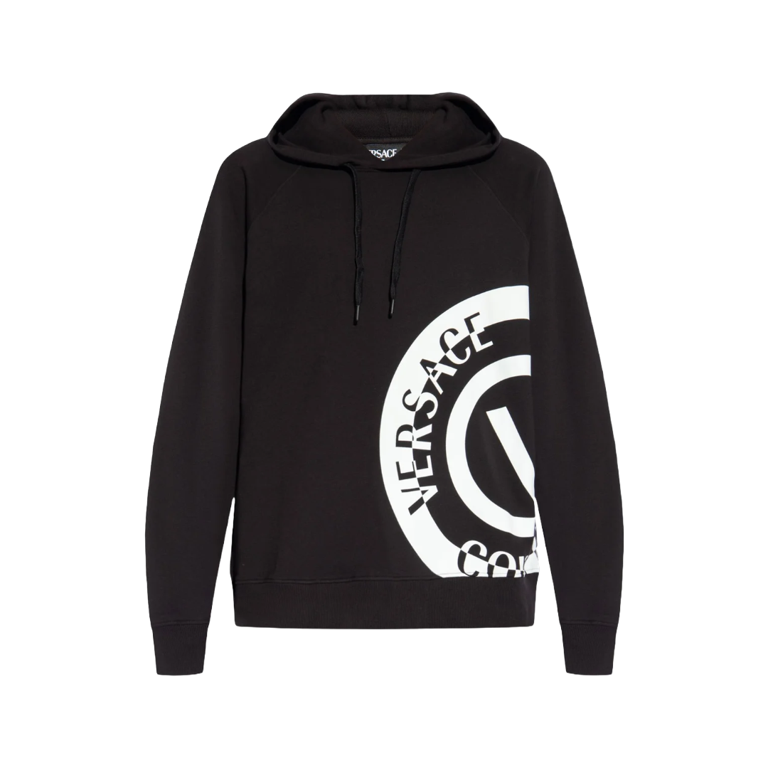 VERSACE JEANS COUTURE LOGO PRINTED DRAWSTRING HOODIE BLACK