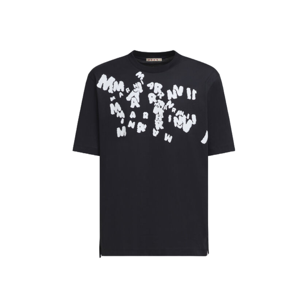 BLACK JERSEY COTTON T-SHIRT WITH MARNI CAOS LOGO