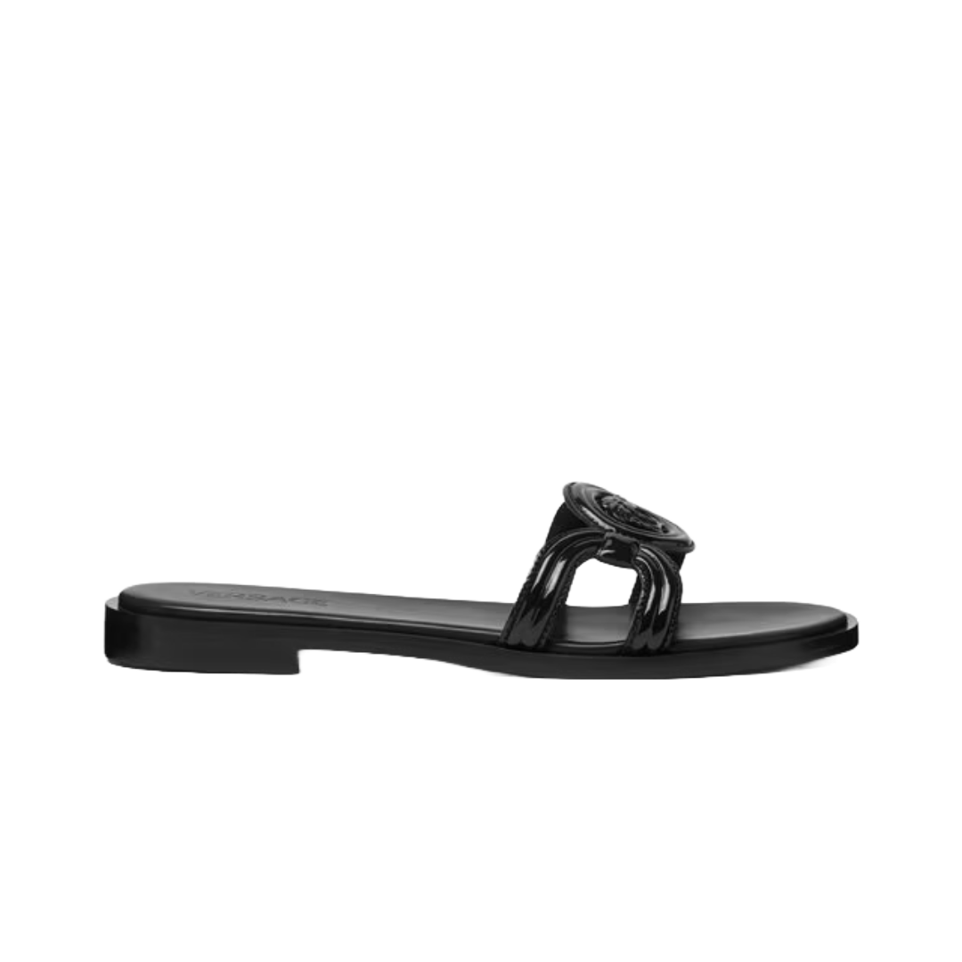 MEDUSA '95 PATENT FLAT SANDALS BLACK