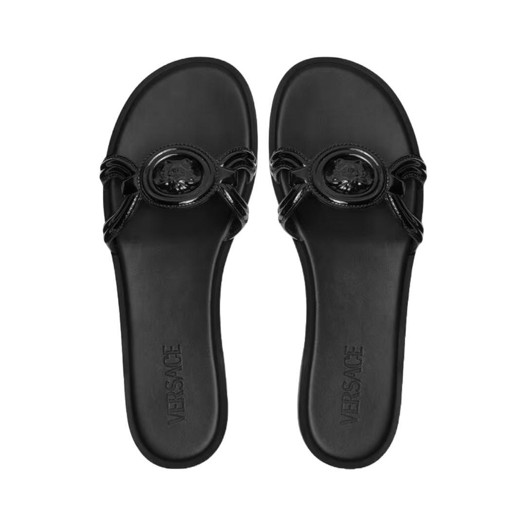 MEDUSA '95 PATENT FLAT SANDALS BLACK