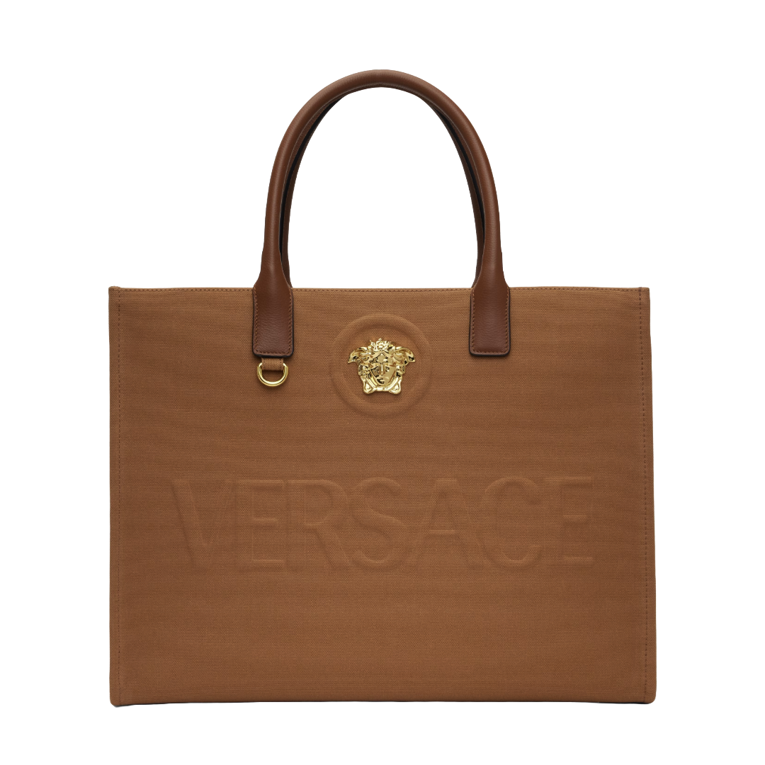 LA MEDUSA CANVAS SMALL TOTE BAG BROWN