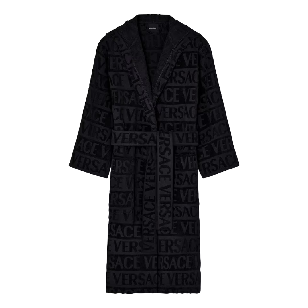 VERSACE ALLOVER BATHROBE BLACK