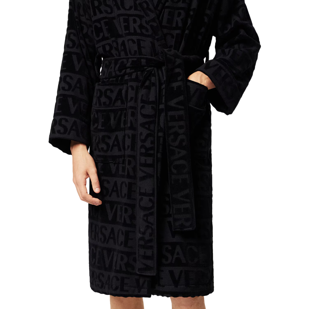 VERSACE ALLOVER BATHROBE BLACK