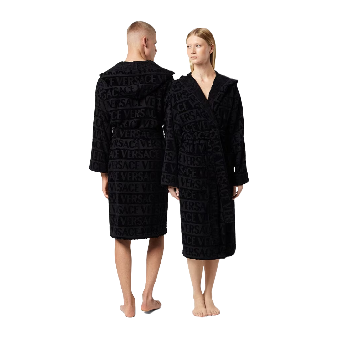 VERSACE ALLOVER BATHROBE BLACK