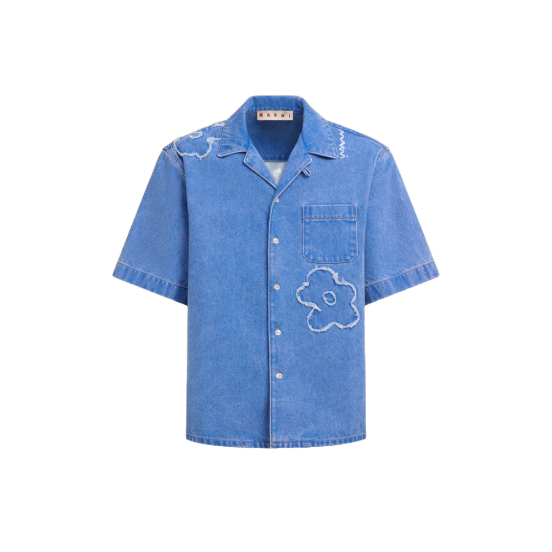 LIGHT BLUE BOWLING SHIRT WITH DILLIES PATCH DETAILS