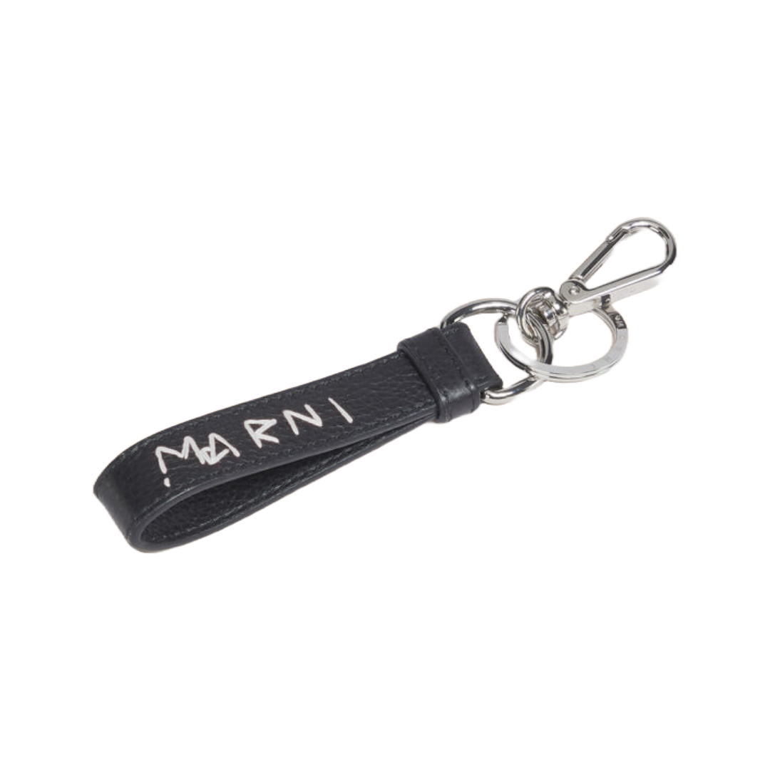 BLACK LEATHER KEYCHAIN WITH MARNI MENDING EMBROIDERY