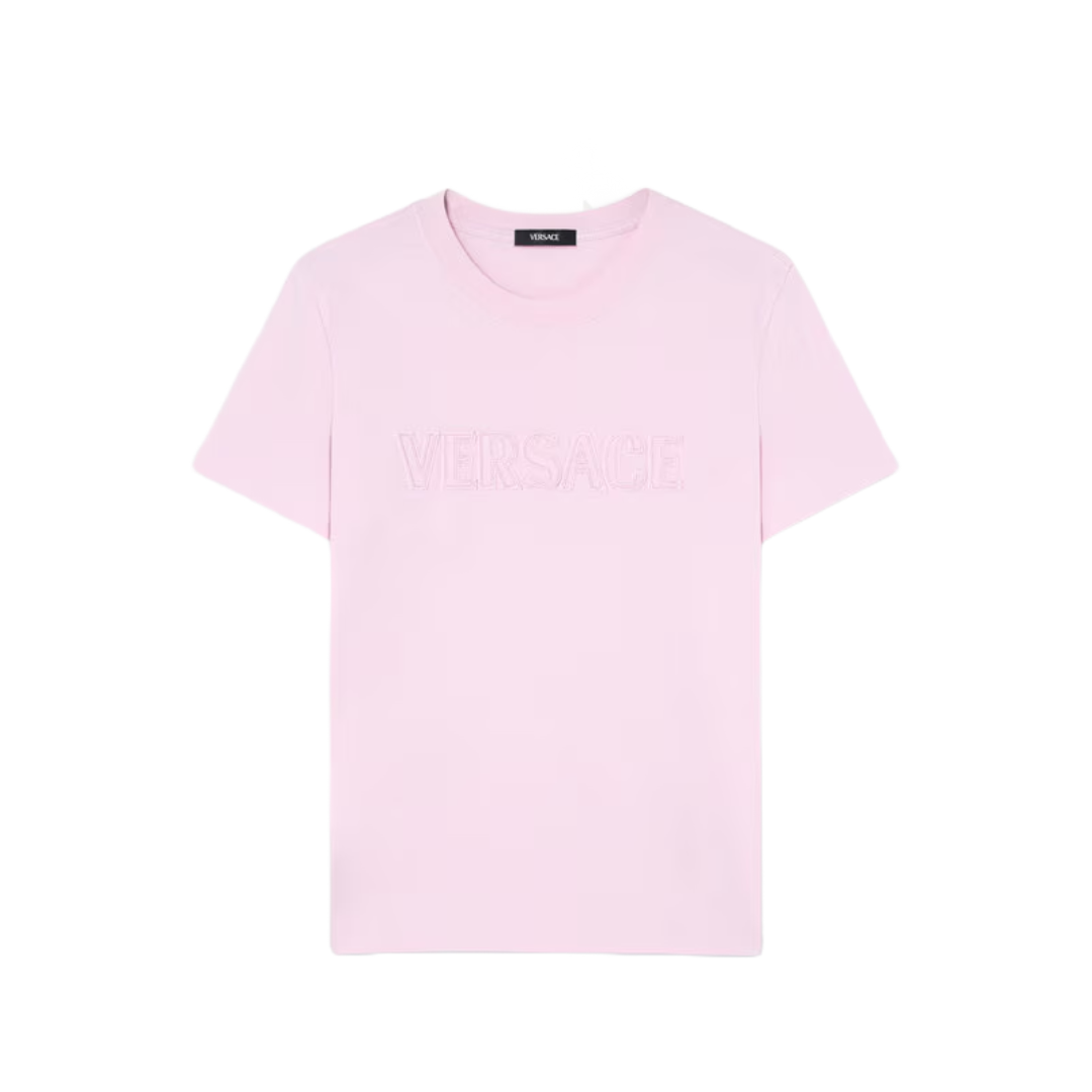 FRINGED EMBROIDERED LOGO SLIM-FIT T-SHIRT PINK