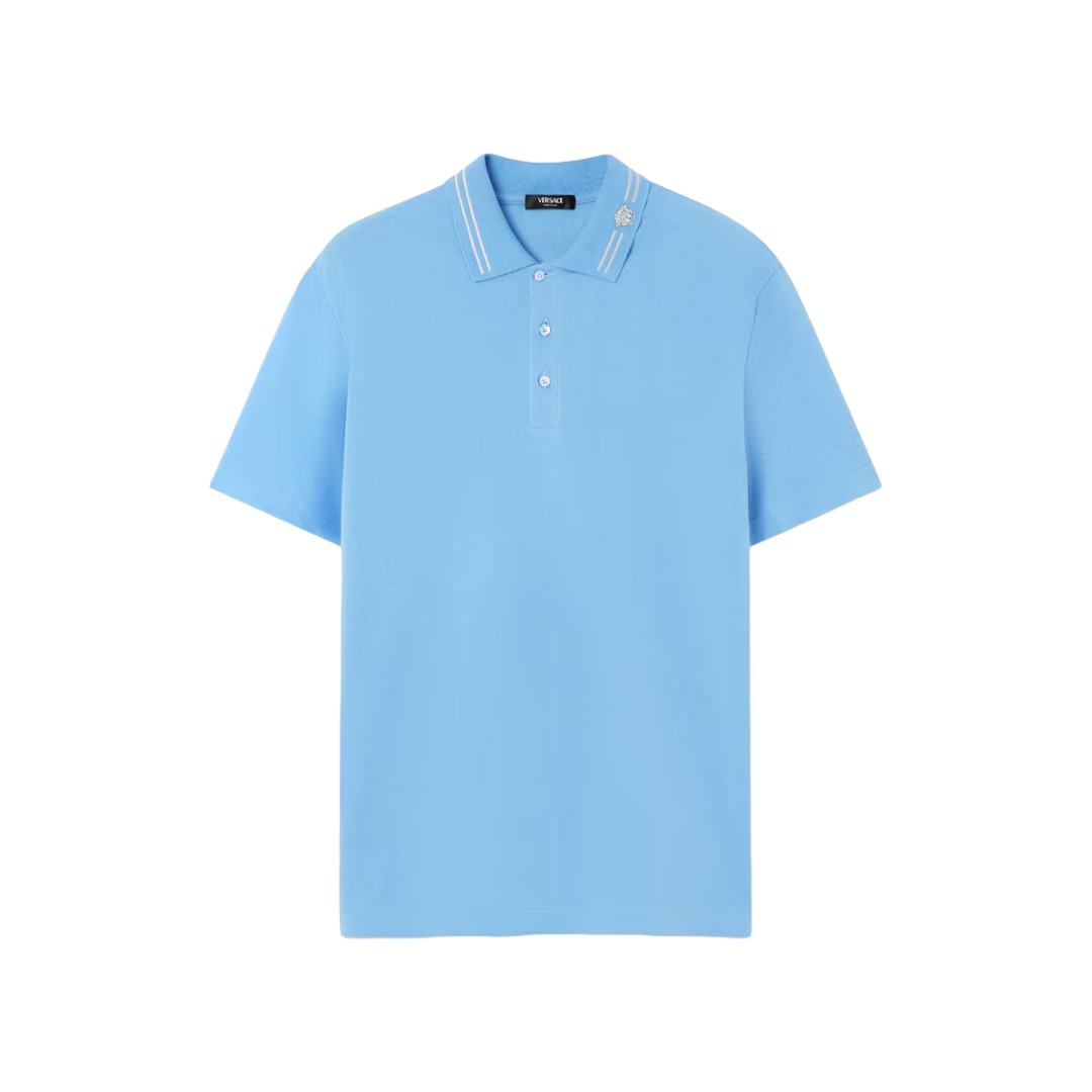 EMBROIDERED MEDUSA POLO SHIRT BLUE