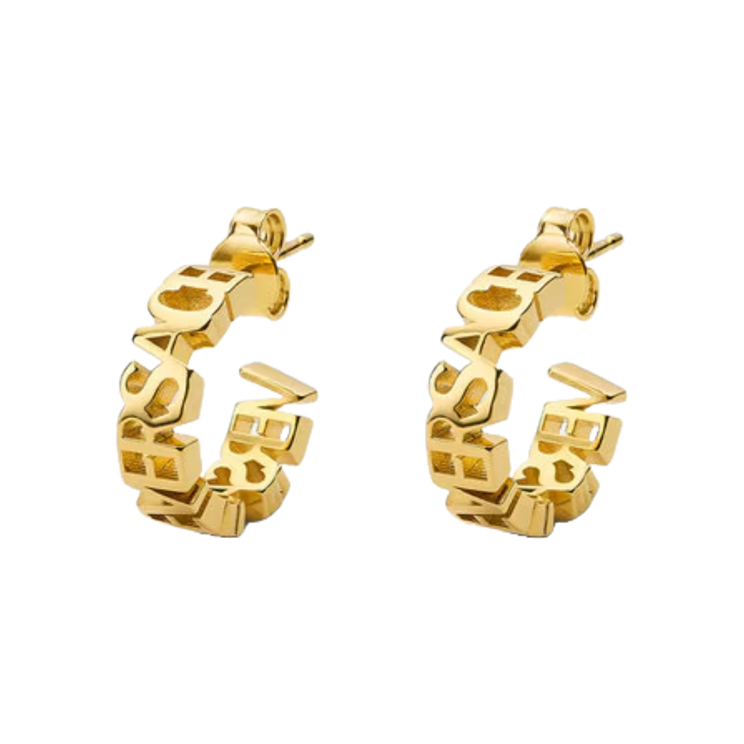 VERSACE LOGO HOOP EARRINGS