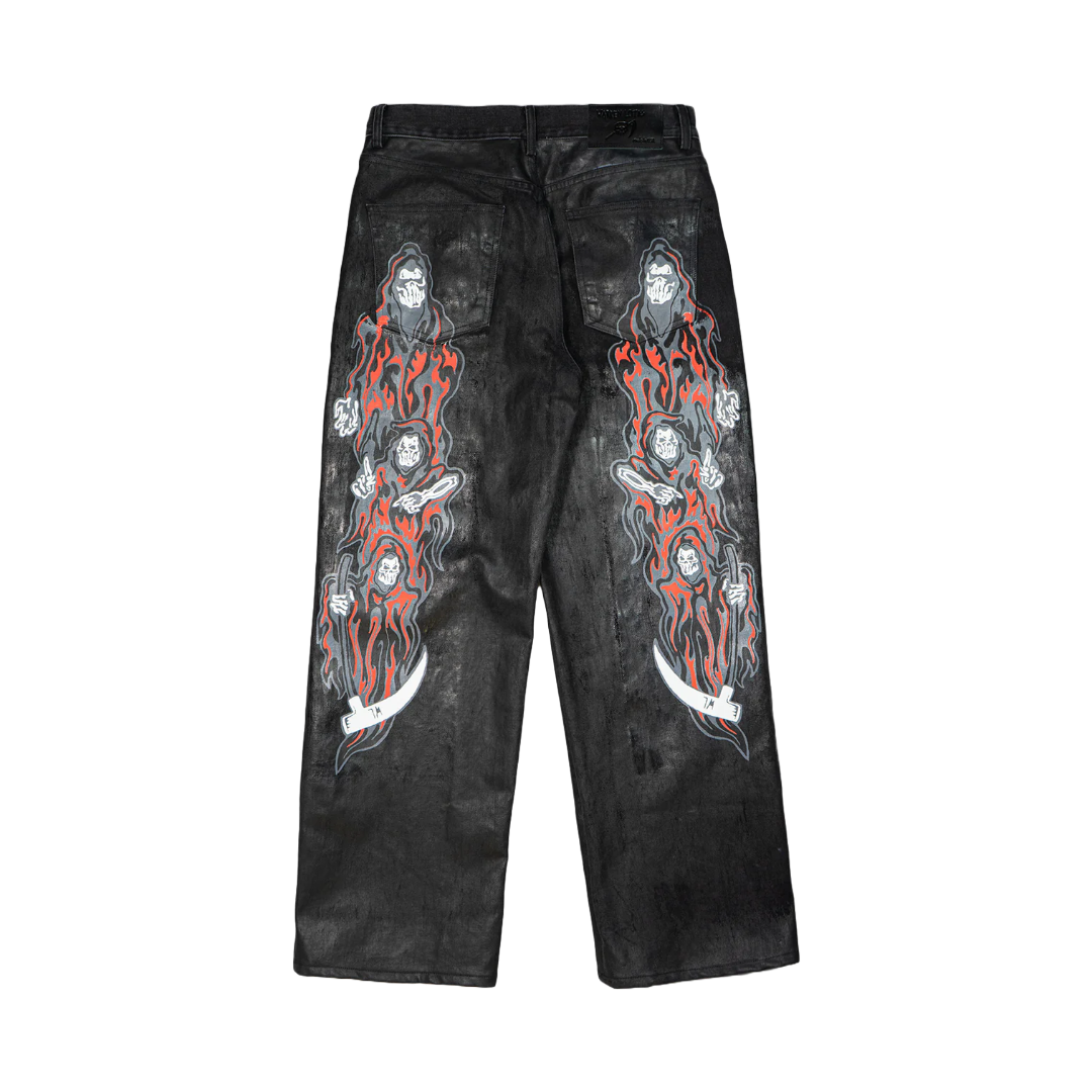 BAGGY PRINTED JEANS BLACK/RED