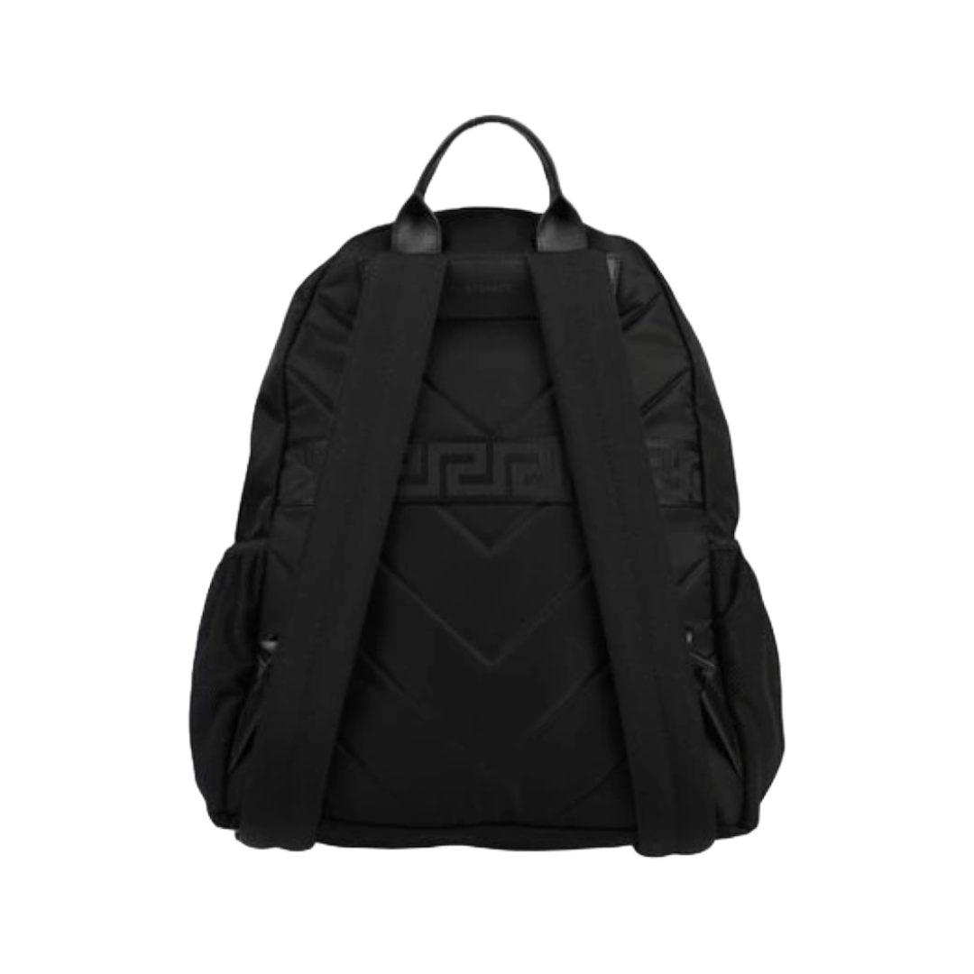 BLACK NYLON BACKPACK WITH BLUE STRIPE