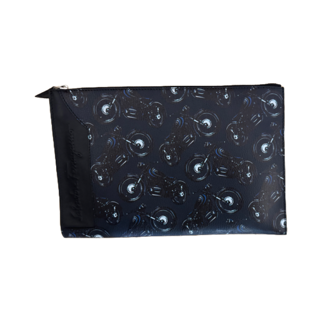 SALVATORE FERRAGAMO MOTORCYCLE PRINT POUCH