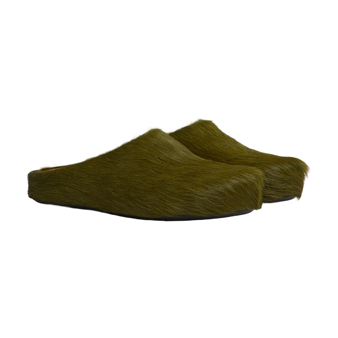DEEP GREEN LONG HAIR CALFSKIN FUSSBETT SABOT
