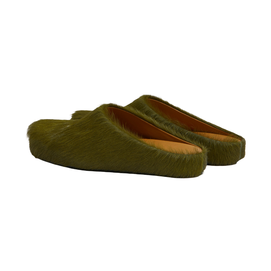 DEEP GREEN LONG HAIR CALFSKIN FUSSBETT SABOT