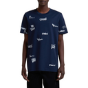DEEP BLUE COTTON T-SHIRT WITH MULTIGRAM MARNI PRINT