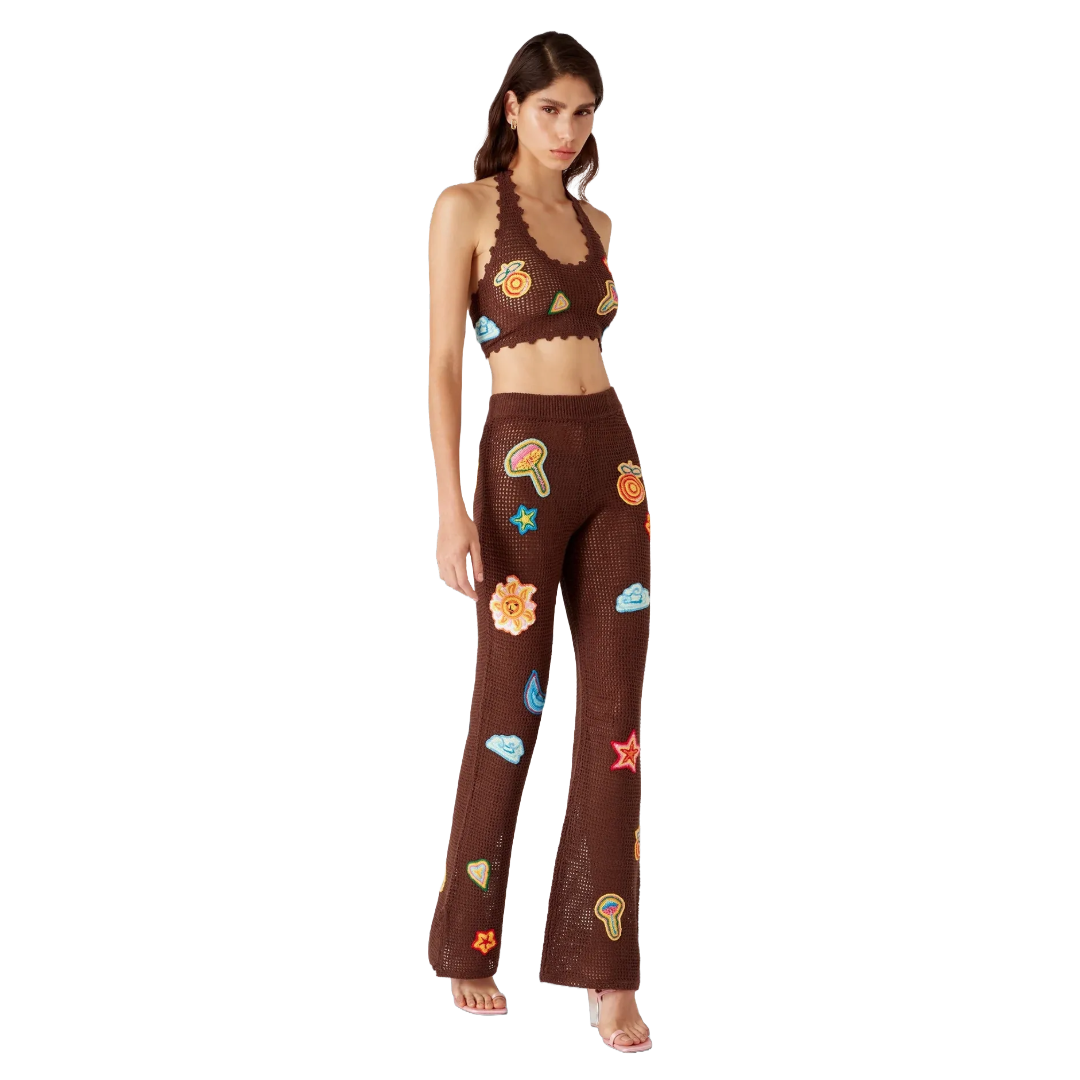MOTIF CROCHET TROUSERS BROWN