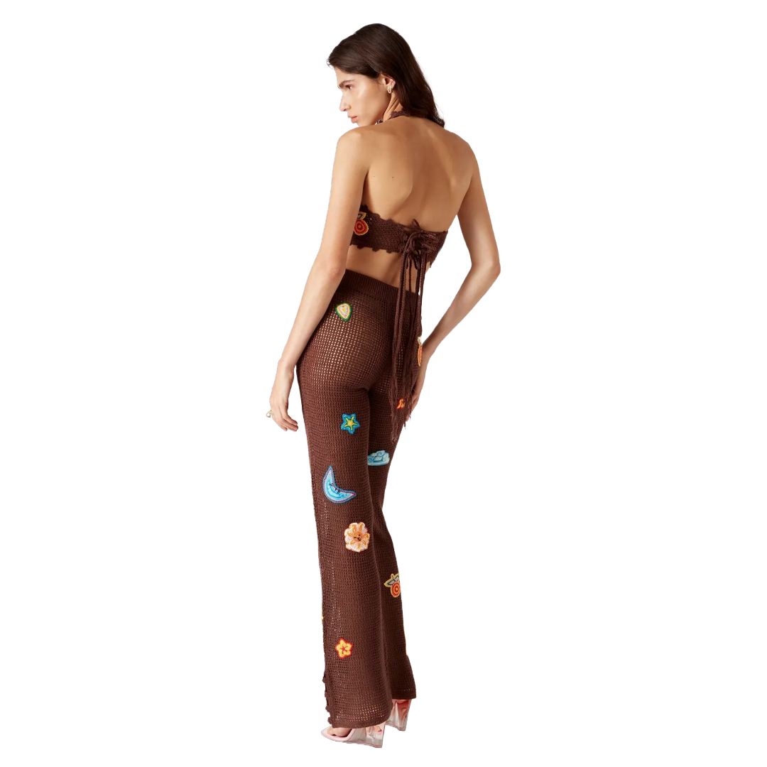 MOTIF CROCHET TROUSERS BROWN