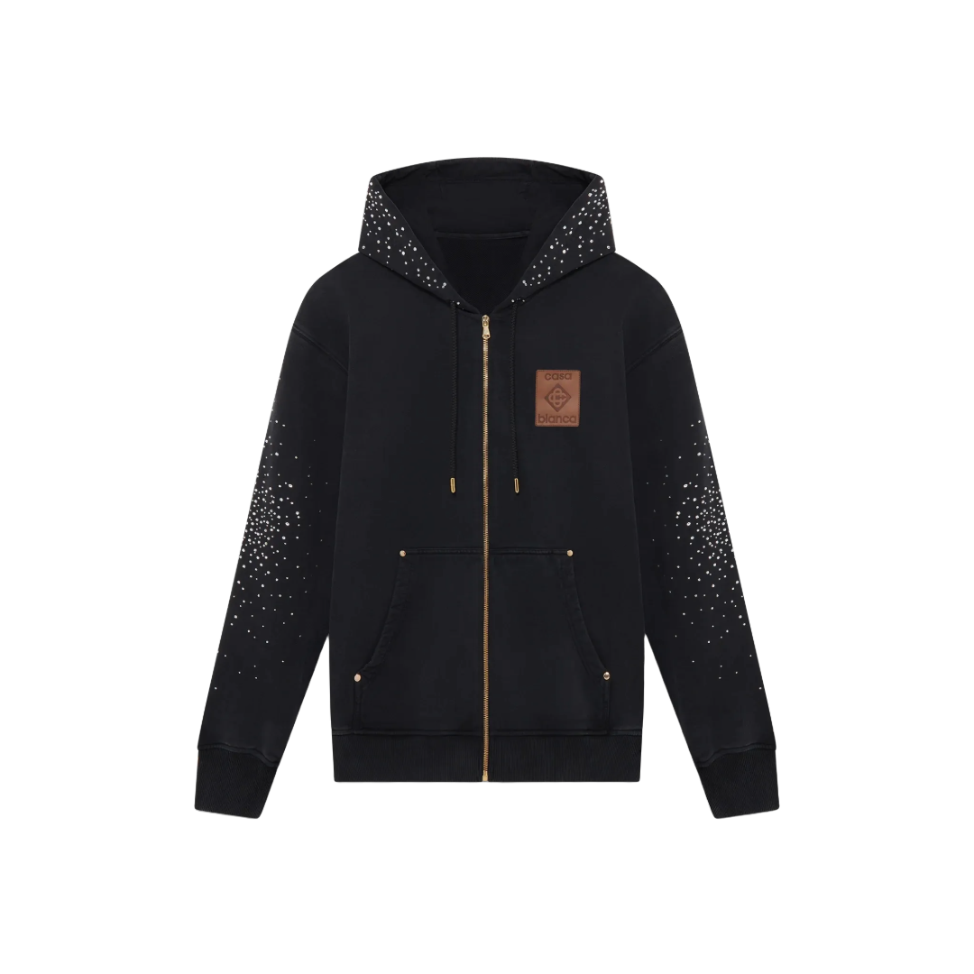 LA PREMONITION CRYSTAL EMBELLISHED ZIP HOODED SWEATSHIRT