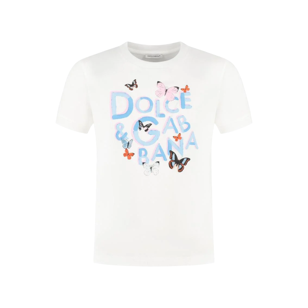 WHITE BUTTERFLY PRINT T-SHIRT