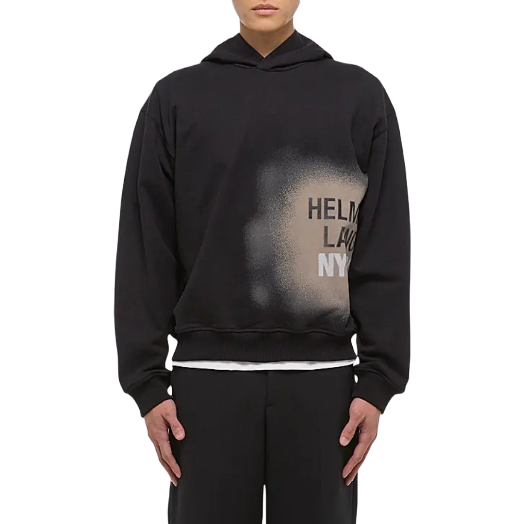 BLACK SPRAY RELAXED FIT COTTON HOODIE