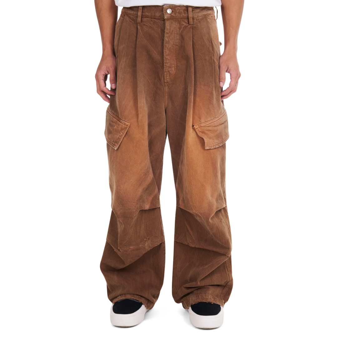 DENIM TRACK LOGO CARGOS IN BROWN WASH