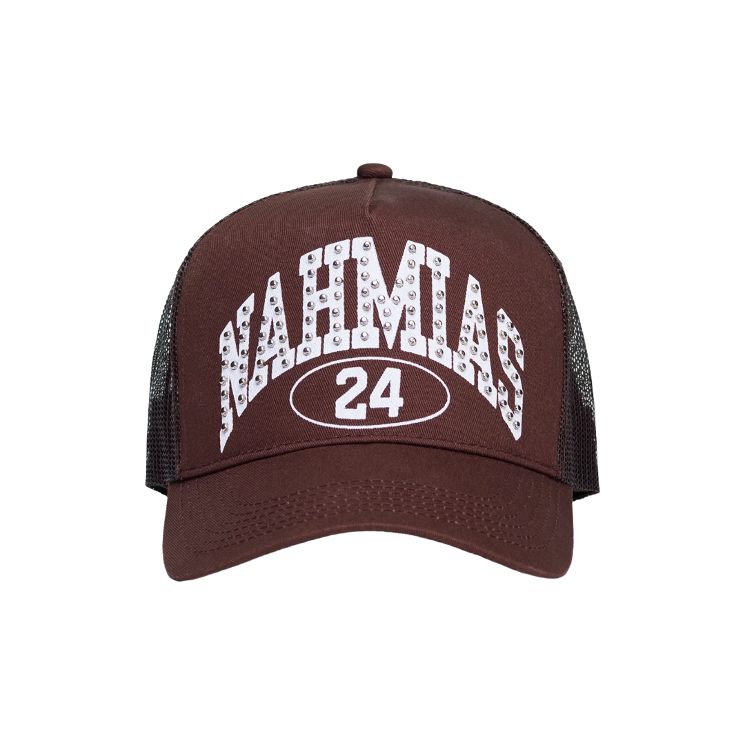 STUDDED NAHMIAS MARQUEE TRUCKER HAT BROWN