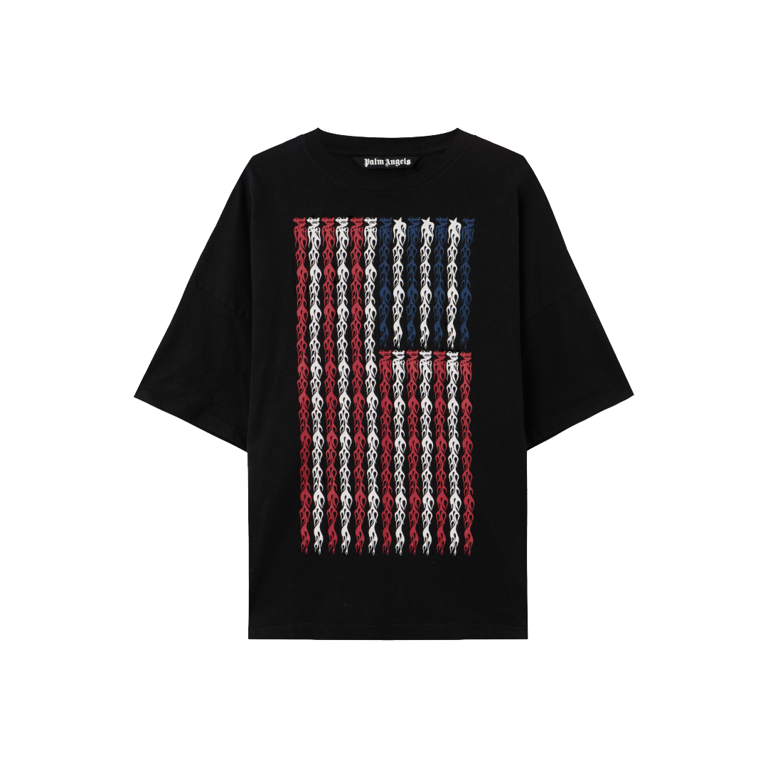 FLAMES FLAG LOOSE T-SHIRT IN BLACK