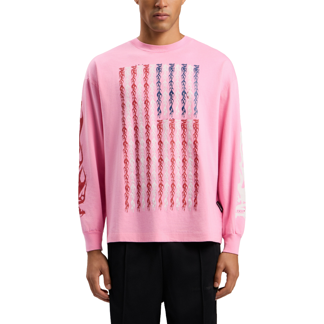 FLAMES FLAG LONG SLEEVE T-SHIRT IN PINK