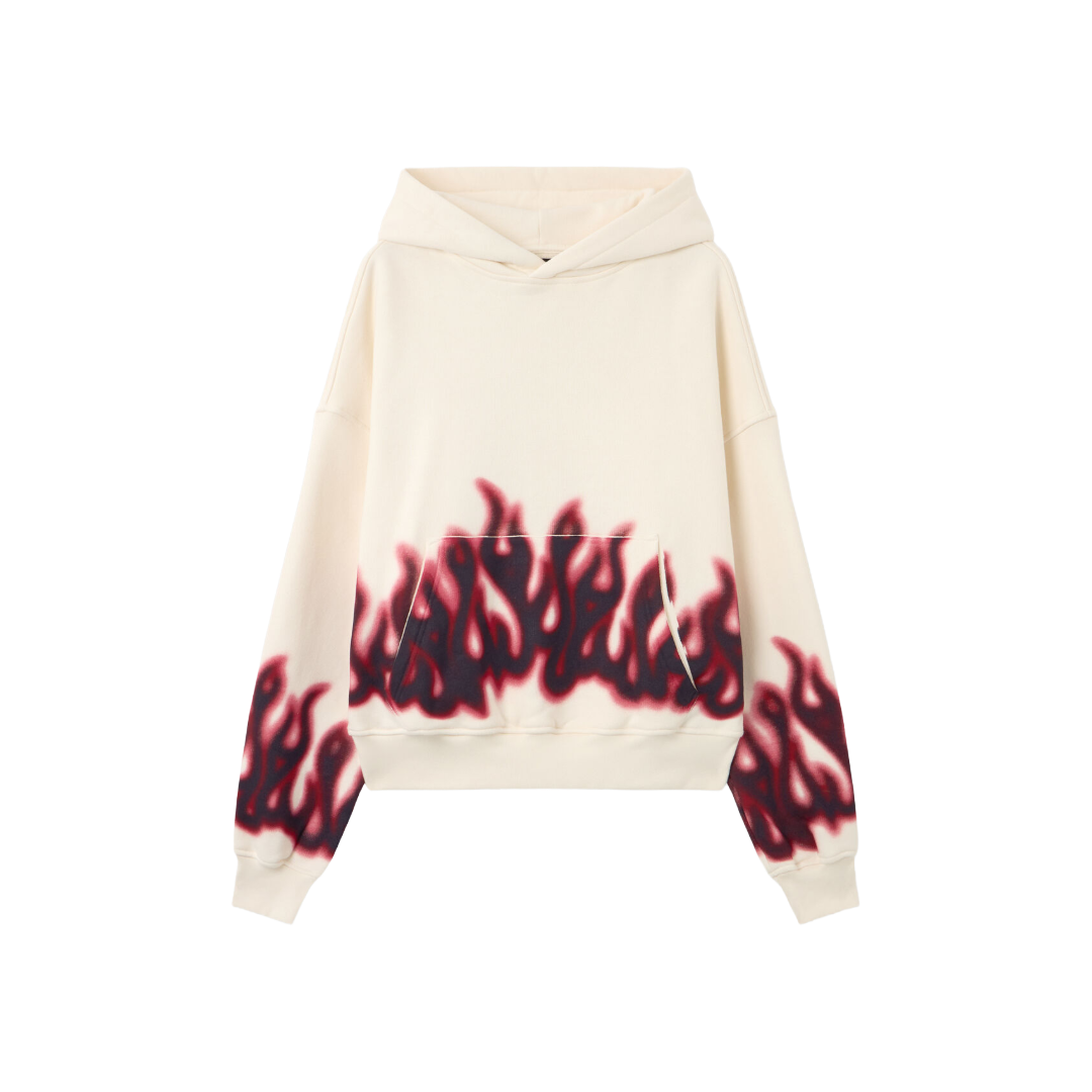 FLAMES LOOSE HOODIE IN OFF WHITE