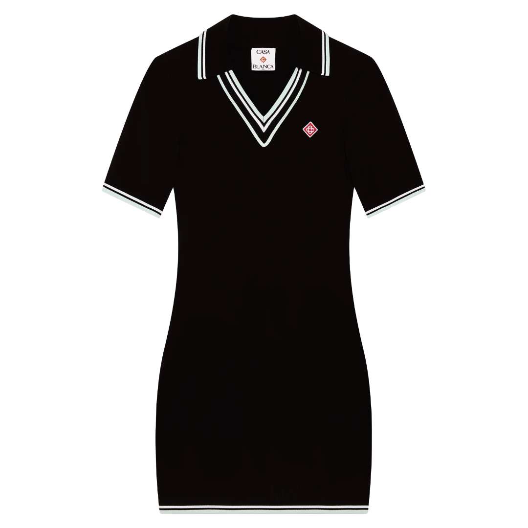 CASABLANCA VISCOSE V NECK POLO DRESS BLACK