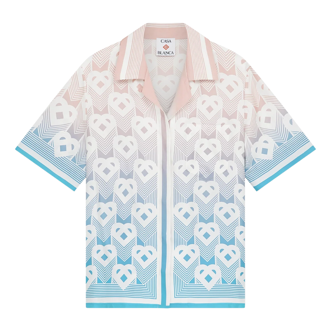 CASABLANA GRADIENT HEART MONOGRAM SILK SHORT SLEEVE SHIRT