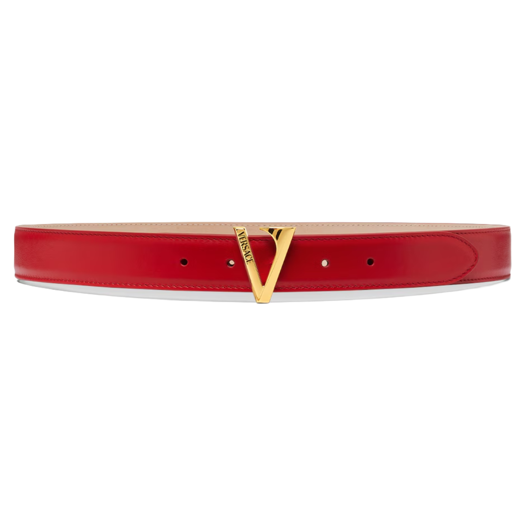 VERSACE V LEATHER BELT 1.2" RED