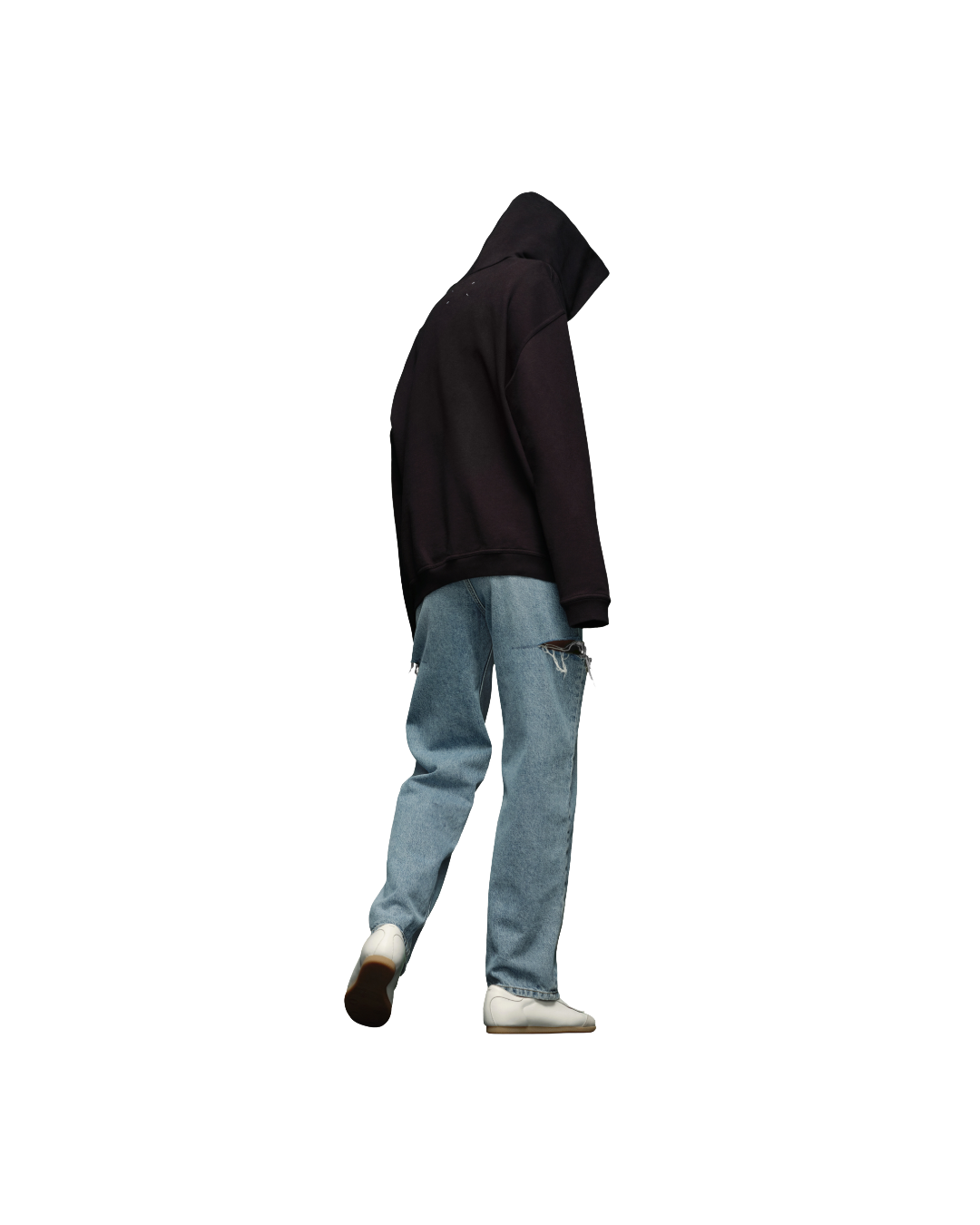 BLACK COTTON HOODED SEWATSHIRT