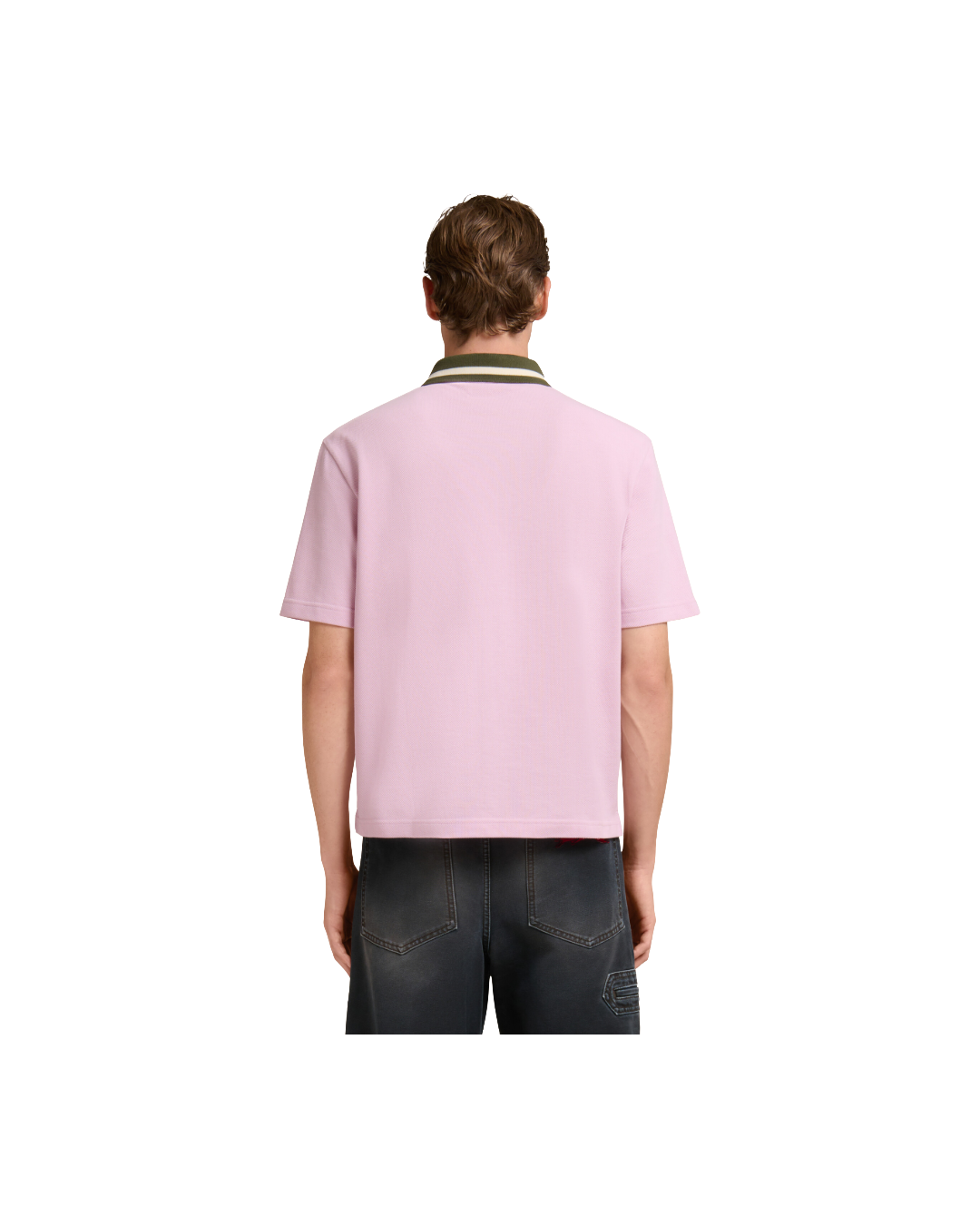 PINK PIQUÉ POLO SHIRT WITH STRIPPED COLLAR