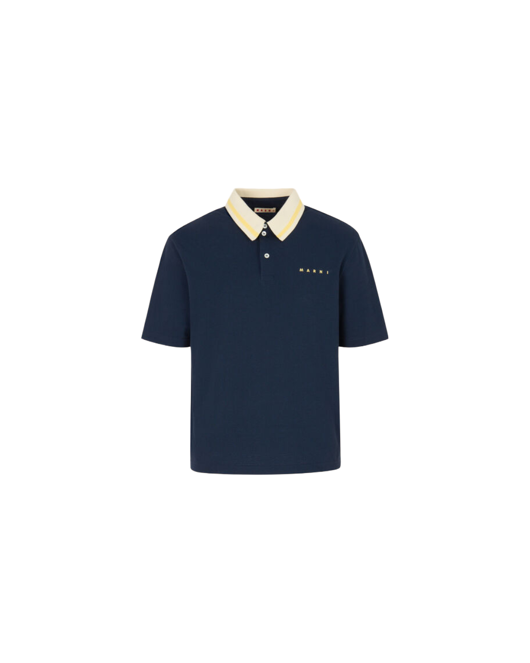 DEEP BLUE PIQUÉ POLO SHIRT WITH STRIPPED COLLAR